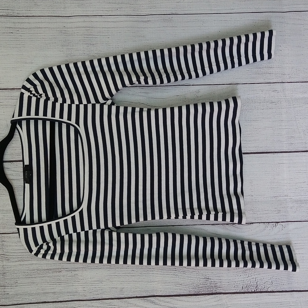 EUC J. Crew blue & white striped long sleeve ribbed top Size S